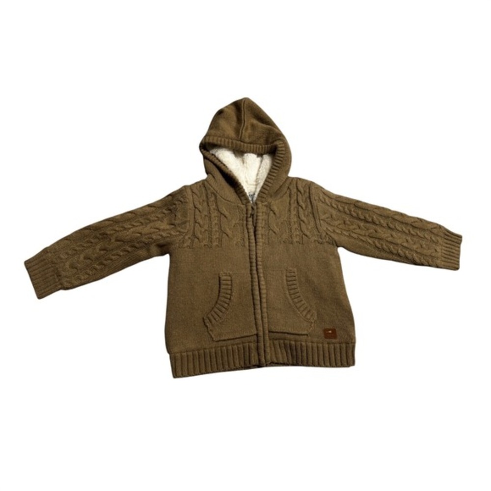 Creeks Toddler Boys Cable‎ Knit Sherpa Lined Hoodie Brown 24 Months